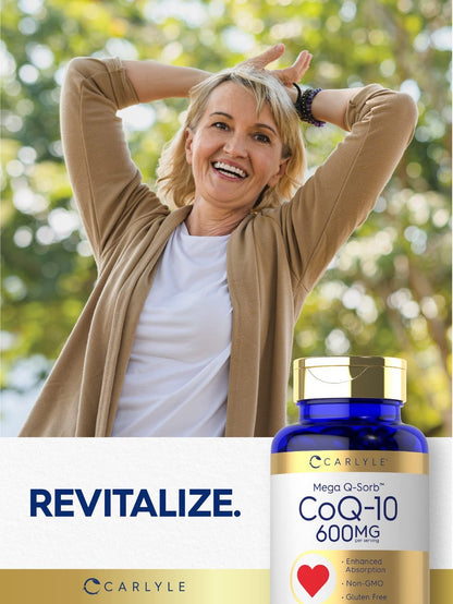 Carlyle CoQ10 600 mg Weichkapseln | 60 Stück | Mega Q-Sorb Coenzym Q-10 | mit schwarzem Pfeffer Extrakt | Nicht-GVO & glutenfrei Nahrungsergänzungsmittel
