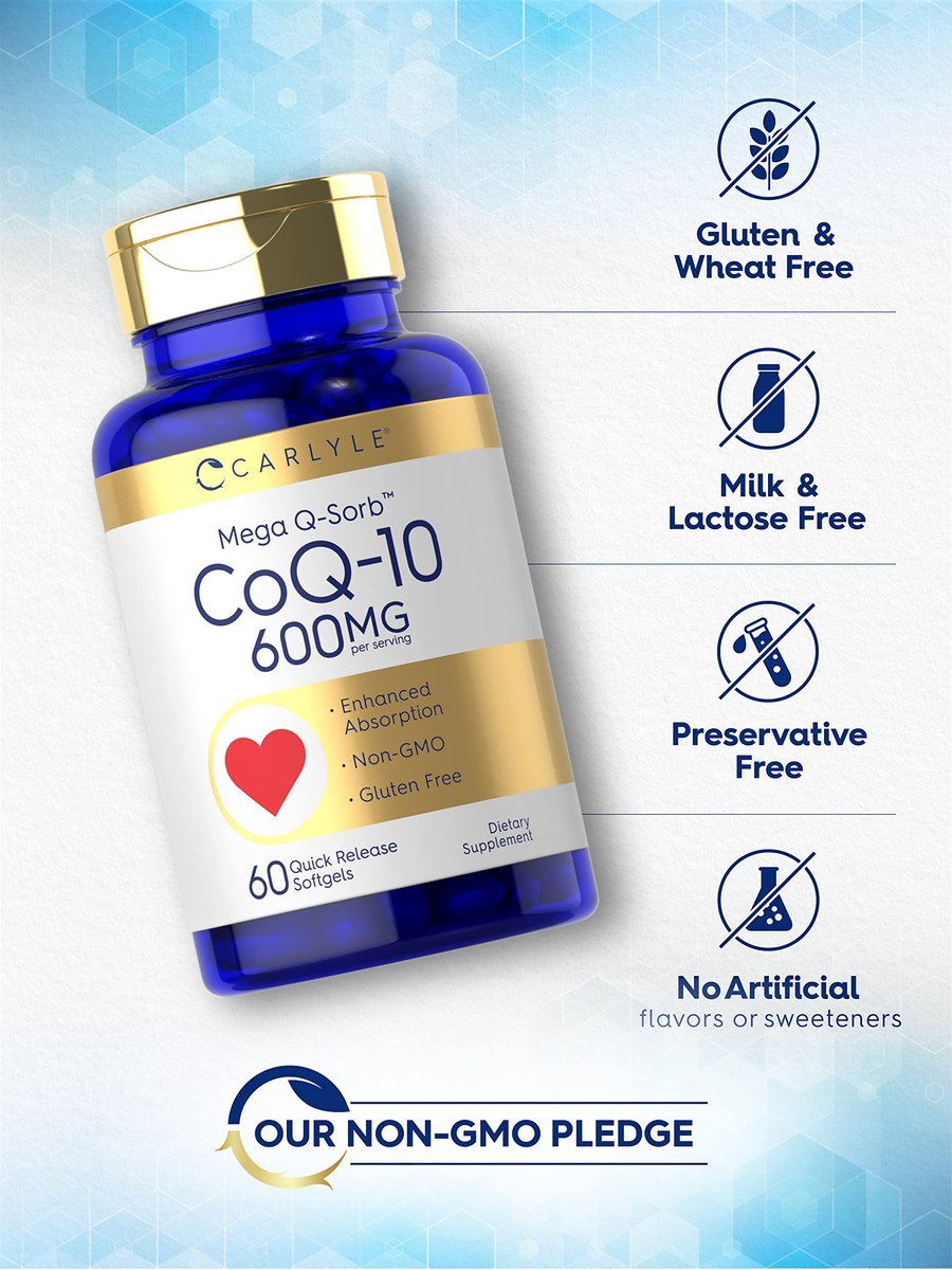 Carlyle CoQ10 600 mg Weichkapseln | 60 Stück | Mega Q-Sorb Coenzym Q-10 | mit schwarzem Pfeffer Extrakt | Nicht-GVO & glutenfrei Nahrungsergänzungsmittel
