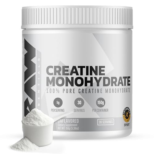 RAW Nutrition Kreatin Monohydrat Pulver, ungesüßt (30 Portionen) - Mikronisiertes Kreatin Monohydrat für Trainingsleistung, Muskelaufbau & Kraft - Kreatinpulver für Männer & Frauen