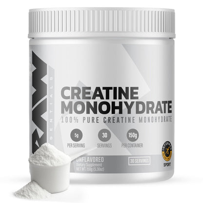 RAW Nutrition Kreatin Monohydrat Pulver, ungesüßt (30 Portionen) - Mikronisiertes Kreatin Monohydrat für Trainingsleistung, Muskelaufbau & Kraft - Kreatinpulver für Männer & Frauen