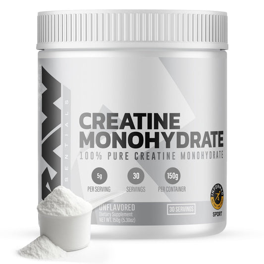 RAW Nutrition Kreatin Monohydrat Pulver, ungesüßt (30 Portionen) - Mikronisiertes Kreatin Monohydrat für Trainingsleistung, Muskelaufbau & Kraft - Kreatinpulver für Männer & Frauen