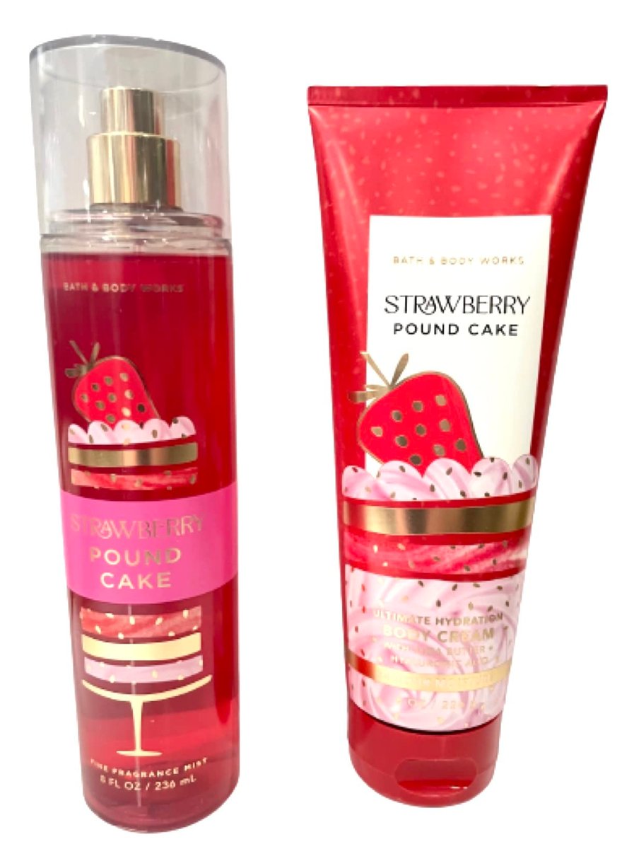 Bath & Body Works - Strawberry Pound Cake - 2er Set - Feiner Duftnebel und Feuchtigkeitscreme (Verpackungsdesign variiert)