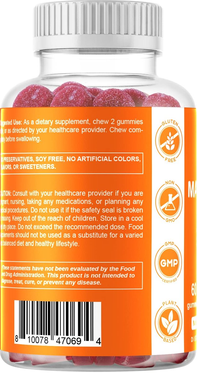 Vitamatic Magnesiumcitrat Gummies 600 mg pro Portion – 60 Stück – Fördert gesunde Entspannung, Muskel-, Knochen- und Energieunterstützung (Packung mit 2)