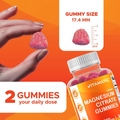 Vitamatic Magnesiumcitrat Gummies 600 mg pro Portion – 60 Stück – Fördert gesunde Entspannung, Muskel-, Knochen- und Energieunterstützung (Packung mit 2)