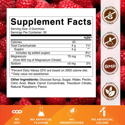 Vitamatic Magnesiumcitrat Gummies 600 mg pro Portion – 60 Stück – Fördert gesunde Entspannung, Muskel-, Knochen- und Energieunterstützung (Packung mit 2)