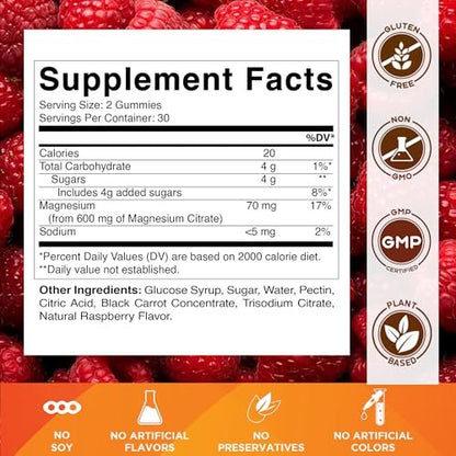 Vitamatic Magnesiumcitrat Gummies 600 mg pro Portion – 60 Stück – Fördert gesunde Entspannung, Muskel-, Knochen- und Energieunterstützung (Packung mit 2)