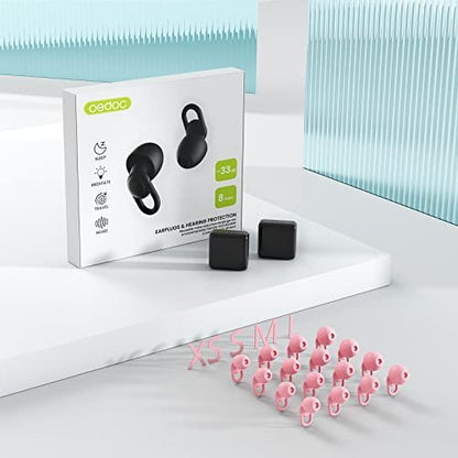 OEDOC Silikon Ohrstöpsel Wiederverwendbar – 16 Stück in XS/S/M/L mit 2 Reiseboxen – 33dB Lärmreduzierung für Schlafen, Reisen & Lärmempfindlichkeit (Pink)