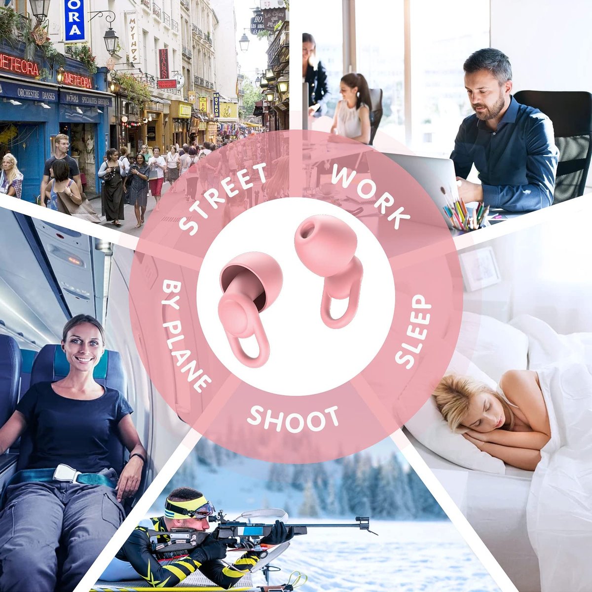 OEDOC Silikon Ohrstöpsel Wiederverwendbar – 16 Stück in XS/S/M/L mit 2 Reiseboxen – 33dB Lärmreduzierung für Schlafen, Reisen & Lärmempfindlichkeit (Pink)