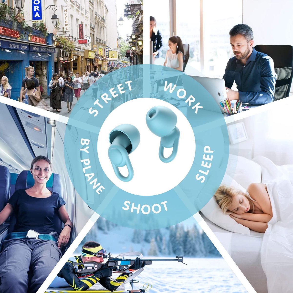 OEDOC Silikon Ohrstöpsel für Lärmreduzierung – Wiederverwendbare, weiche und bequeme Ohrstöpsel für Schlafen, Lärmempfindlichkeit und Flüge – 16 Ohrstöpsel in XS/S/M/L, mit 2 Reiseboxen – 33 dB Geräuschunterdrückung (Hellblau)