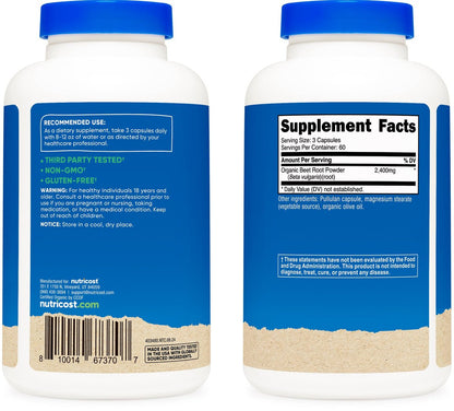 Nutricost Bio Rote Bete Pulver 2400 mg, 180 Kapseln – CCOF-zertifiziert aus biologischem Anbau, Superfood, 60 Portionen