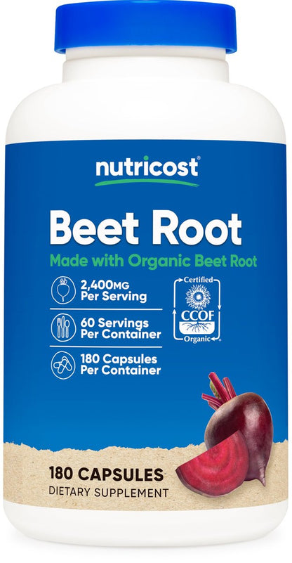 Nutricost Bio Rote Bete Pulver 2400 mg, 180 Kapseln – CCOF-zertifiziert aus biologischem Anbau, Superfood, 60 Portionen