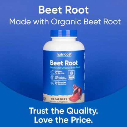 Nutricost Bio Rote Bete Pulver 2400 mg, 180 Kapseln – CCOF-zertifiziert aus biologischem Anbau, Superfood, 60 Portionen