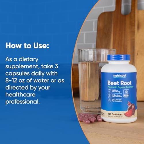 Nutricost Bio Rote Bete Pulver 2400 mg, 180 Kapseln – CCOF-zertifiziert aus biologischem Anbau, Superfood, 60 Portionen
