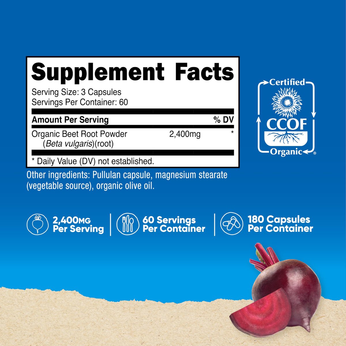 Nutricost Bio Rote Bete Pulver 2400 mg, 180 Kapseln – CCOF-zertifiziert aus biologischem Anbau, Superfood, 60 Portionen