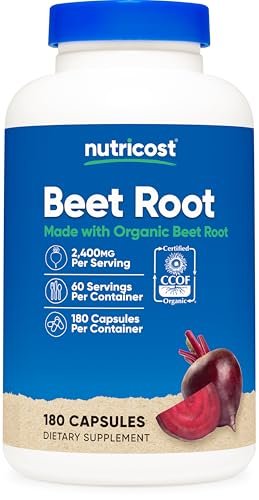 Nutricost Bio Rote Bete Pulver 2400 mg, 180 Kapseln – CCOF-zertifiziert aus biologischem Anbau, Superfood, 60 Portionen