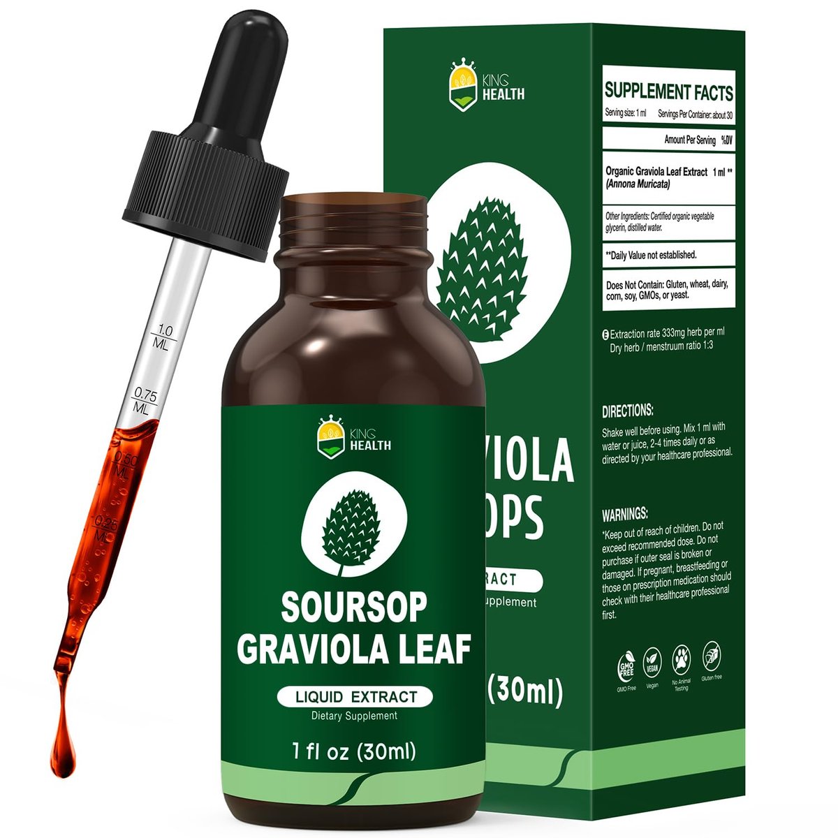 Bio Soursop Graviola Blattextrakt Tropfen | Soursop Bitters flüssig | GMP-zertifiziert | Vegan, Non-GMO, Glutenfrei | Immununterstützung | 30 ml