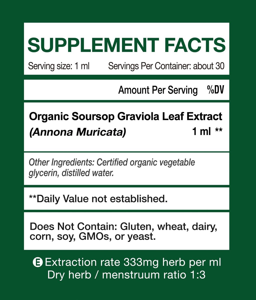 Bio Soursop Graviola Blattextrakt Tropfen | Soursop Bitters flüssig | GMP-zertifiziert | Vegan, Non-GMO, Glutenfrei | Immununterstützung | 30 ml