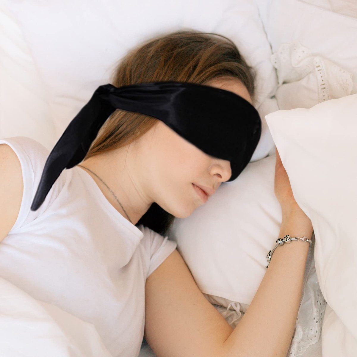 2er-Pack Satin Schlafmasken, verstellbares Schlaf-Overlay, weiche Satin-Augenabdeckung für Reisen, Nickerchen, Meditation, 157 cm (Schwarz + Pink)
