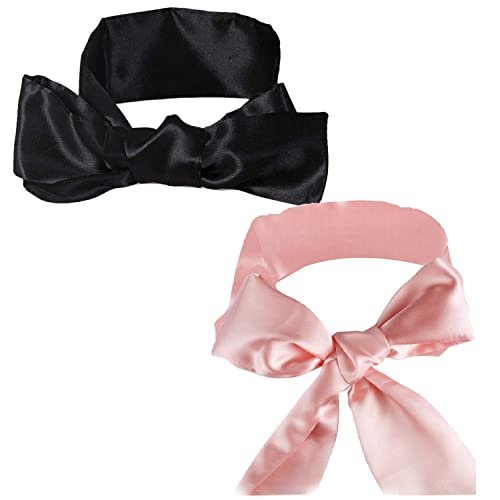 2er-Pack Satin Schlafmasken, verstellbares Schlaf-Overlay, weiche Satin-Augenabdeckung für Reisen, Nickerchen, Meditation, 157 cm (Schwarz + Pink)