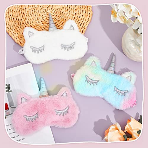 Geyoga 3er Set Schlafmaske für Kinder - Plüsch Schlafbrille für Mädchen - Weiche Augenmaske in Rosa, Weiß und Niedlichem Stil