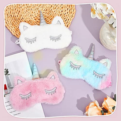 Geyoga 3er Set Schlafmaske für Kinder - Plüsch Schlafbrille für Mädchen - Weiche Augenmaske in Rosa, Weiß und Niedlichem Stil