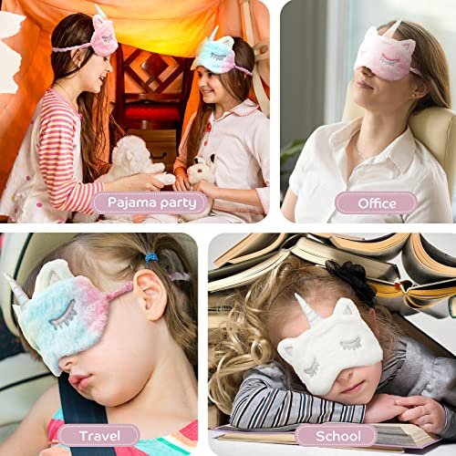 Geyoga 3er Set Schlafmaske für Kinder - Plüsch Schlafbrille für Mädchen - Weiche Augenmaske in Rosa, Weiß und Niedlichem Stil