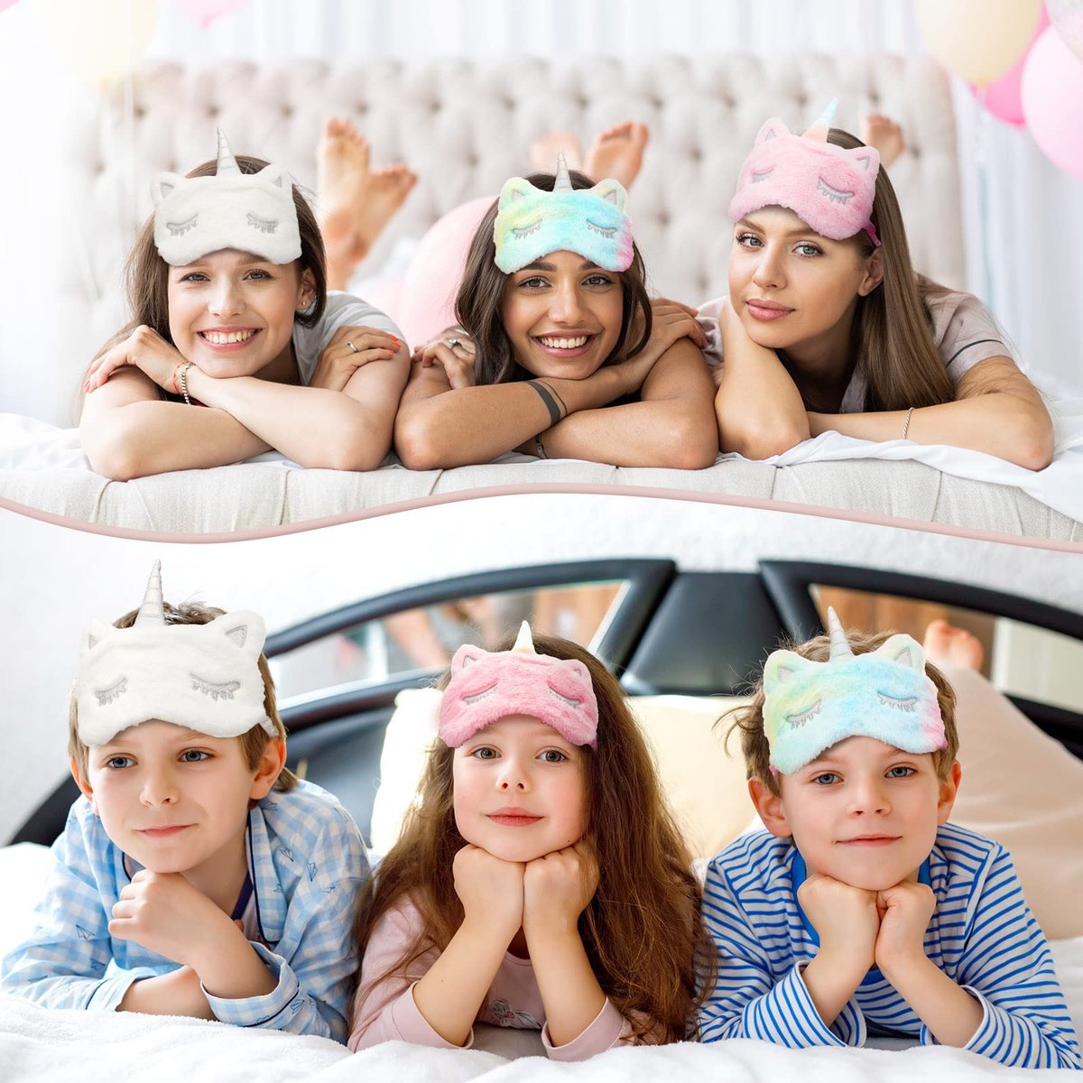 Geyoga 3er Set Schlafmaske für Kinder - Plüsch Schlafbrille für Mädchen - Weiche Augenmaske in Rosa, Weiß und Niedlichem Stil