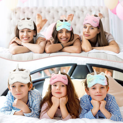 Geyoga 3er Set Schlafmaske für Kinder - Plüsch Schlafbrille für Mädchen - Weiche Augenmaske in Rosa, Weiß und Niedlichem Stil