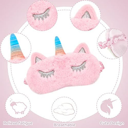Geyoga 3er Set Schlafmaske für Kinder - Plüsch Schlafbrille für Mädchen - Weiche Augenmaske in Rosa, Weiß und Niedlichem Stil