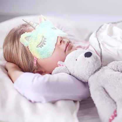 Geyoga 3er Set Schlafmaske für Kinder - Plüsch Schlafbrille für Mädchen - Weiche Augenmaske in Rosa, Weiß und Niedlichem Stil