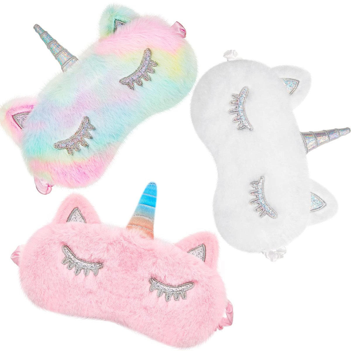 Geyoga 3er Set Schlafmaske für Kinder - Plüsch Schlafbrille für Mädchen - Weiche Augenmaske in Rosa, Weiß und Niedlichem Stil