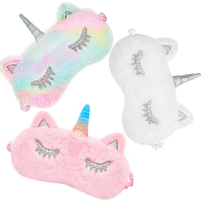 Geyoga 3er Set Schlafmaske für Kinder - Plüsch Schlafbrille für Mädchen - Weiche Augenmaske in Rosa, Weiß und Niedlichem Stil