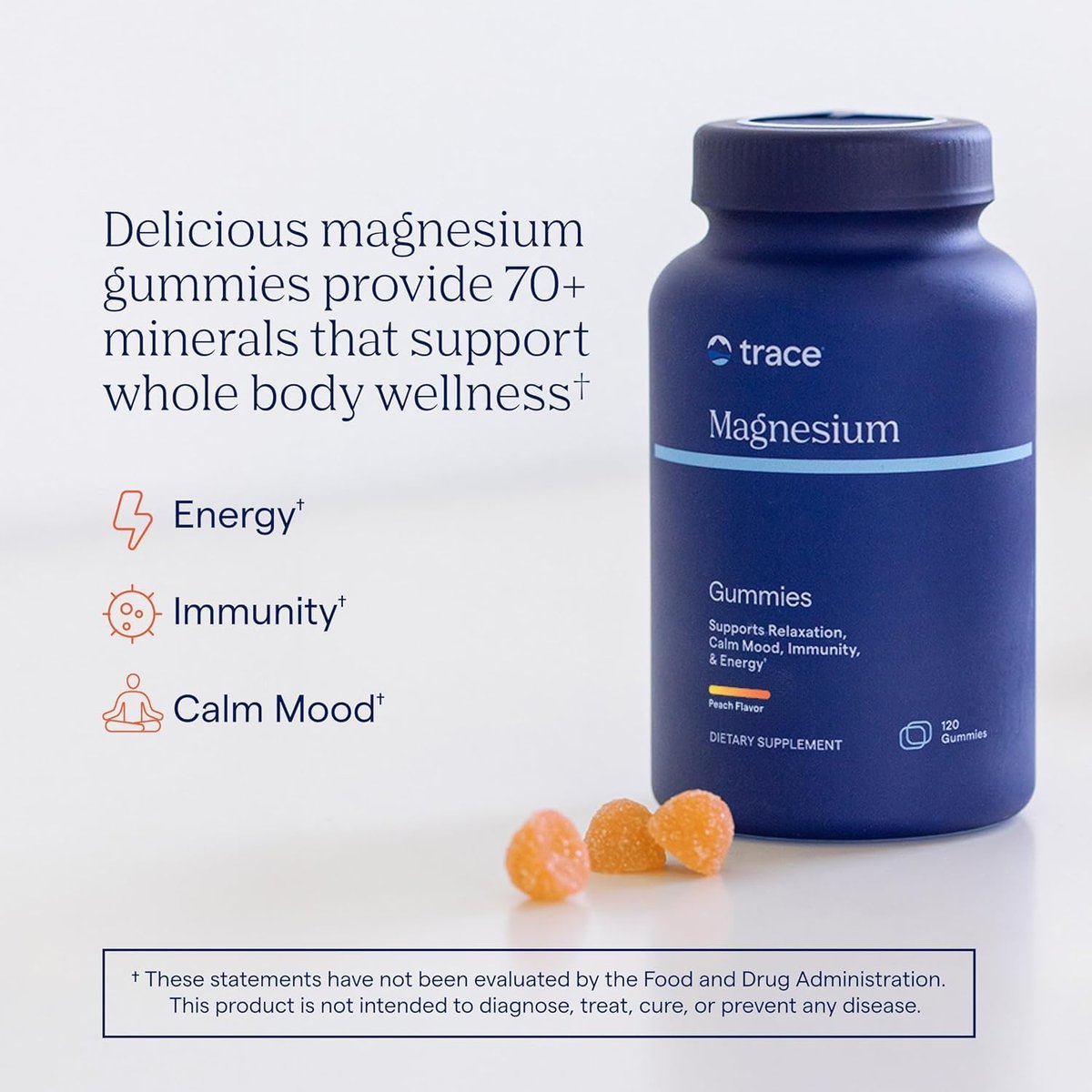 Magnesium Stress Relief Gummies (120 Stück) – Weniger Zucker – Magnesiumcitrat – Natürliche Beruhigung, Schlafhilfe, Muskelentspannung, Stimmungs- & Verdauungsunterstützung – Für Kinder & Erwachsene – Pfirsichgeschmack