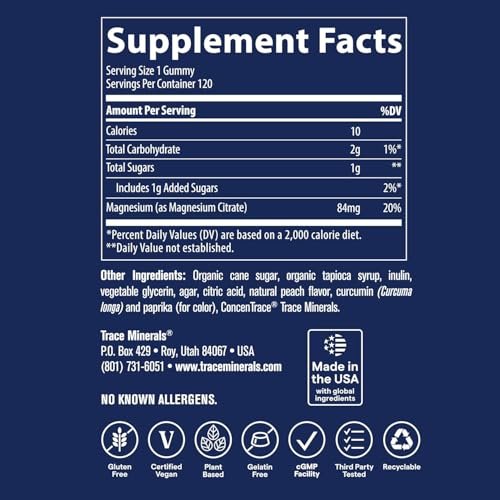 Magnesium Stress Relief Gummies (120 Stück) – Weniger Zucker – Magnesiumcitrat – Natürliche Beruhigung, Schlafhilfe, Muskelentspannung, Stimmungs- & Verdauungsunterstützung – Für Kinder & Erwachsene – Pfirsichgeschmack