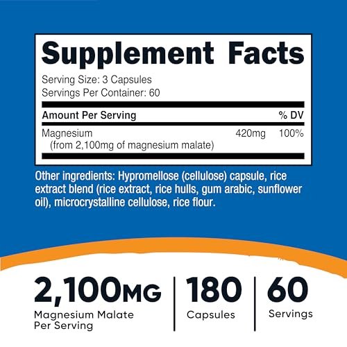 Nutricost Magnesium Malat 2.100 mg, 180 Kapseln – Vegetarisch, Nicht-GVO, Glutenfrei