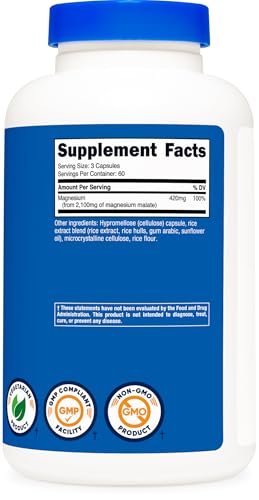 Nutricost Magnesium Malat 2.100 mg, 180 Kapseln – Vegetarisch, Nicht-GVO, Glutenfrei
