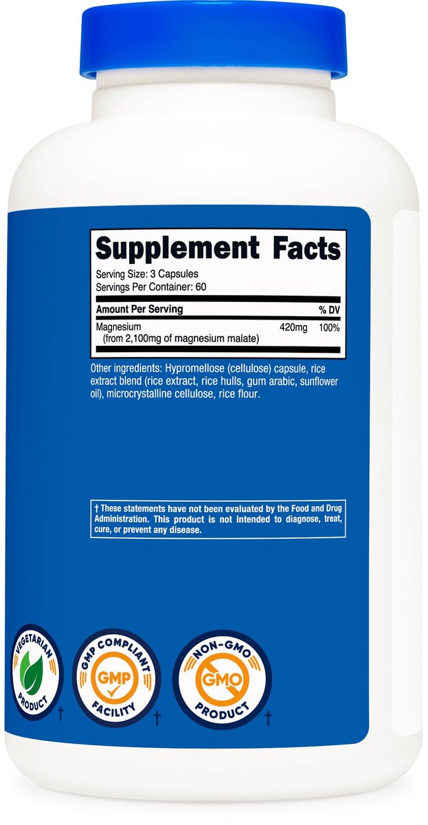 Nutricost Magnesium Malat 2.100 mg, 180 Kapseln – Vegetarisch, Nicht-GVO, Glutenfrei