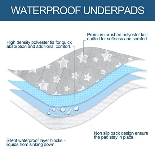 Wasserdichte Bettschutzauflagen waschbar 34" x 36" (2er-Pack), saugfähige Inkontinenzunterlagen, waschbare Pipi-Unterlagen für Hunde, wasserdichter Matratzenschutz für Senioren, bettnässende Kinder, Krankenhäuser, Haustiere