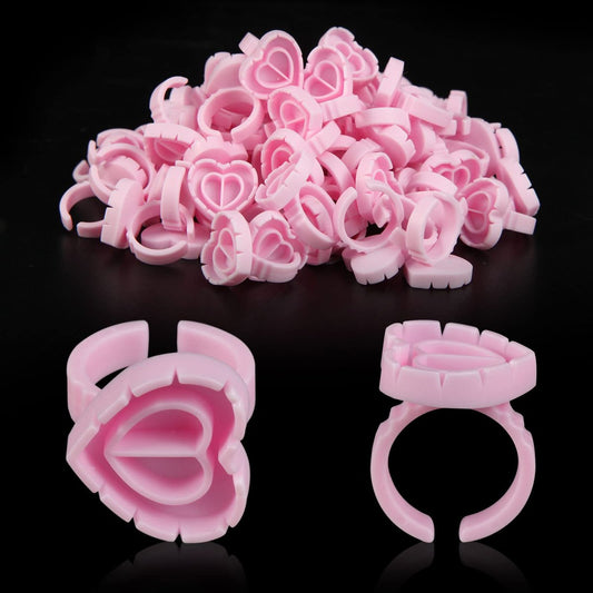 100 Stück Wimpernkleber-Ringe – Rosa Einweg-Kleberinge für Wimpernverlängerungen, Pigmentringe, Wimpernkleber-Halter