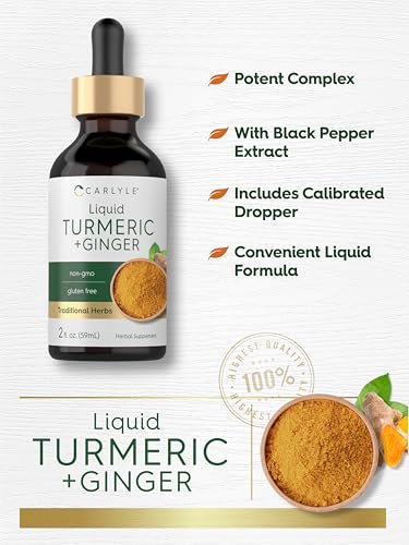 Carlyle Kurkuma- und Ingwertropfen 60 ml | Kräuterextrakt mit schwarzem Pfeffer | Vegan, Non-GMO, glutenfrei