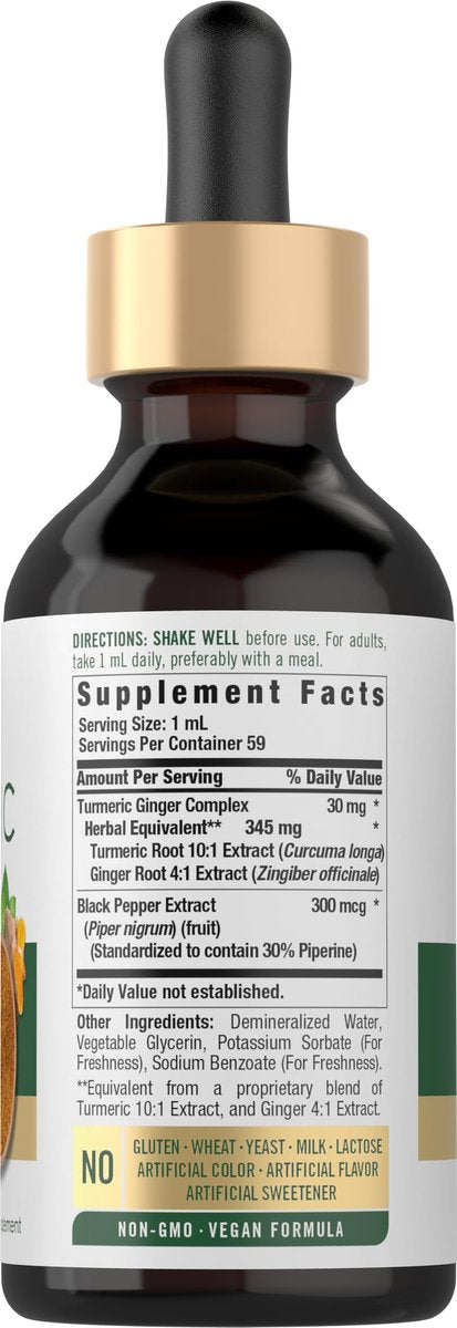 Carlyle Kurkuma- und Ingwertropfen 60 ml | Kräuterextrakt mit schwarzem Pfeffer | Vegan, Non-GMO, glutenfrei