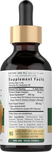 Carlyle Kurkuma- und Ingwertropfen 60 ml | Kräuterextrakt mit schwarzem Pfeffer | Vegan, Non-GMO, glutenfrei