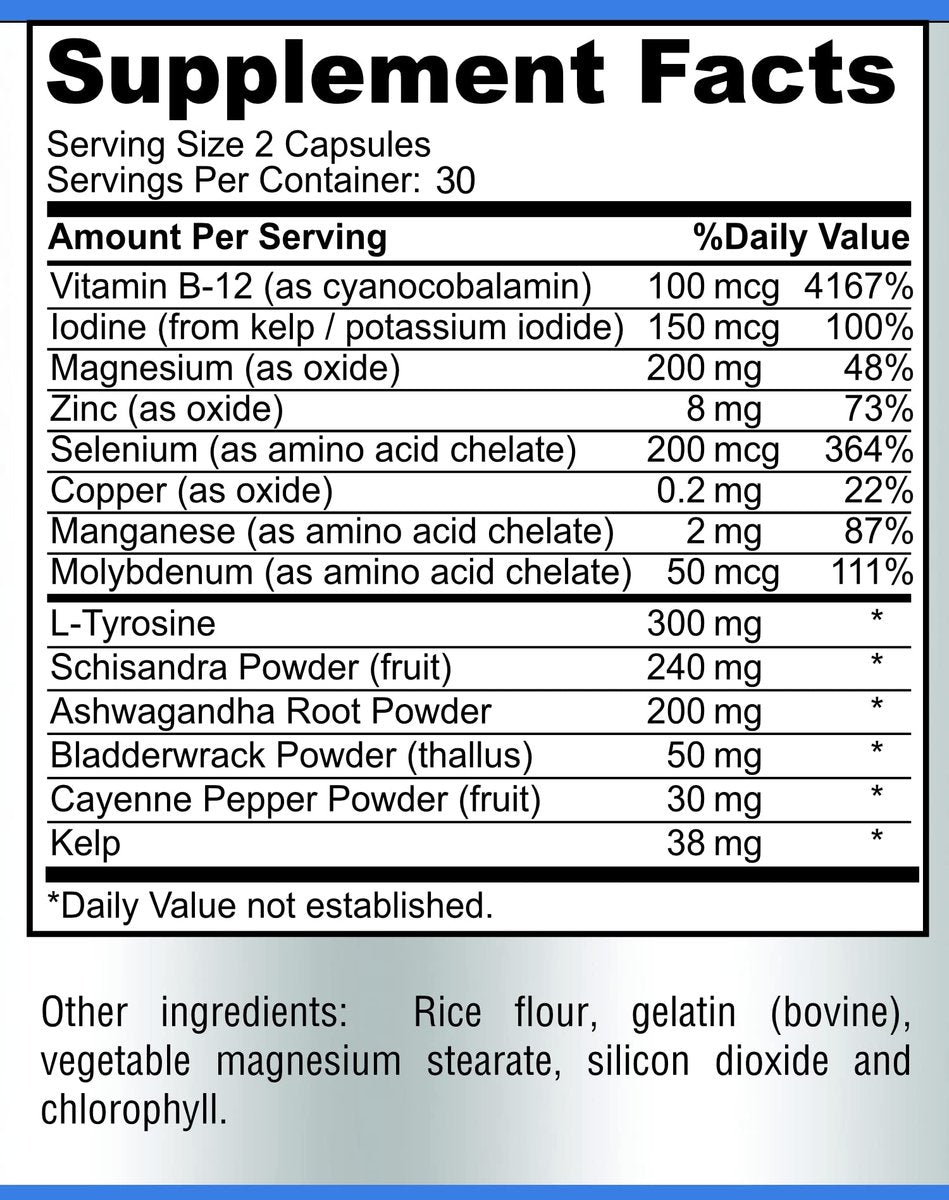 Schilddrüsenunterstützung mit Jod – Stoffwechsel-Booster, Energie-Booster, Konzentrationssteigerung – Premium Non-GMO Schilddrüsenpräparat 60 Kapseln