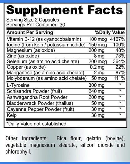 Schilddrüsenunterstützung mit Jod – Stoffwechsel-Booster, Energie-Booster, Konzentrationssteigerung – Premium Non-GMO Schilddrüsenpräparat 60 Kapseln