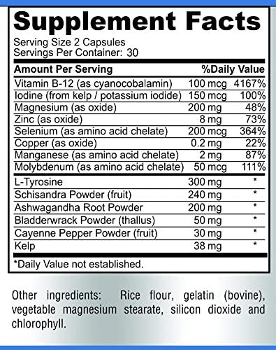 Schilddrüsenunterstützung mit Jod – Stoffwechsel-Booster, Energie-Booster, Konzentrationssteigerung – Premium Non-GMO Schilddrüsenpräparat 60 Kapseln