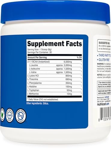 Nutricost EAA Pulver 30 Portionen (Ungeschmack) - Essentielle Aminosäuren - Nicht-GVO, Glutenfrei, Vegetarierfreundlich