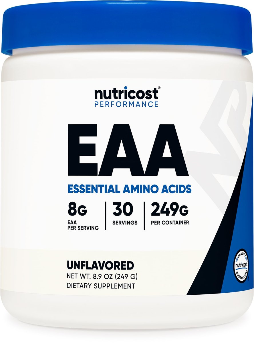 Nutricost EAA Pulver 30 Portionen (Ungeschmack) - Essentielle Aminosäuren - Nicht-GVO, Glutenfrei, Vegetarierfreundlich