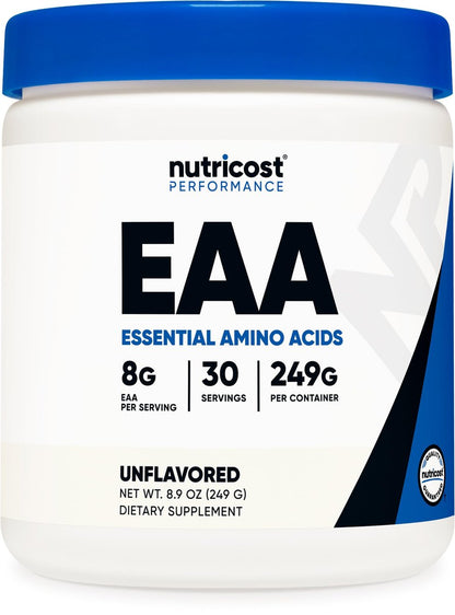 Nutricost EAA Pulver 30 Portionen (Ungeschmack) - Essentielle Aminosäuren - Nicht-GVO, Glutenfrei, Vegetarierfreundlich