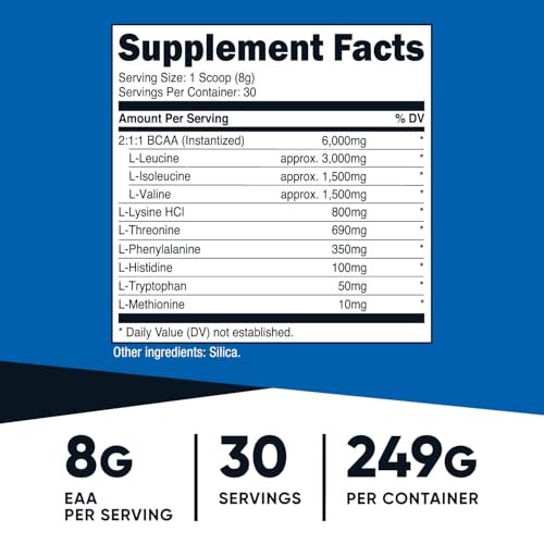 Nutricost EAA Pulver 30 Portionen (Ungeschmack) - Essentielle Aminosäuren - Nicht-GVO, Glutenfrei, Vegetarierfreundlich