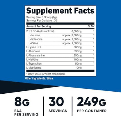 Nutricost EAA Pulver 30 Portionen (Ungeschmack) - Essentielle Aminosäuren - Nicht-GVO, Glutenfrei, Vegetarierfreundlich